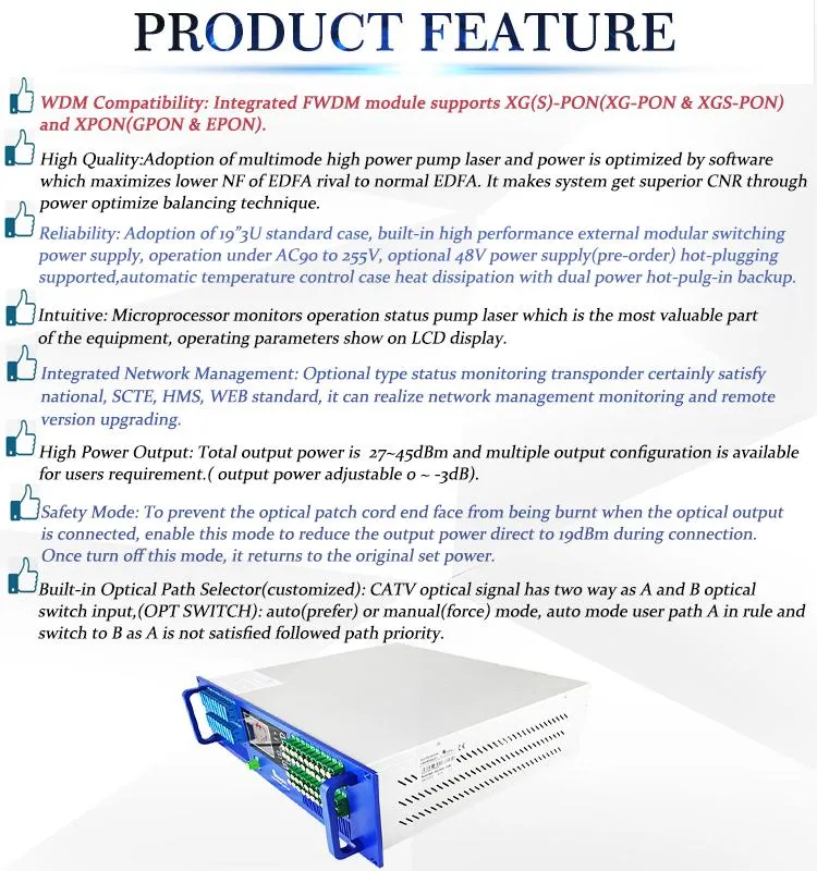 FTTH 10g Downstream and Upstream Xgs-Pon 1270/1577&1310/1490&1550nm EDFA Combiner