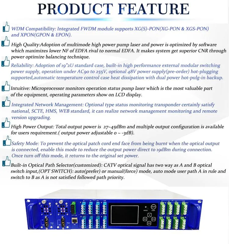 Fullwell Xgs-Pon 1270/1577 Nm Pon CATV Wdm EDFA with 2 CATV Inputs for Triple Play