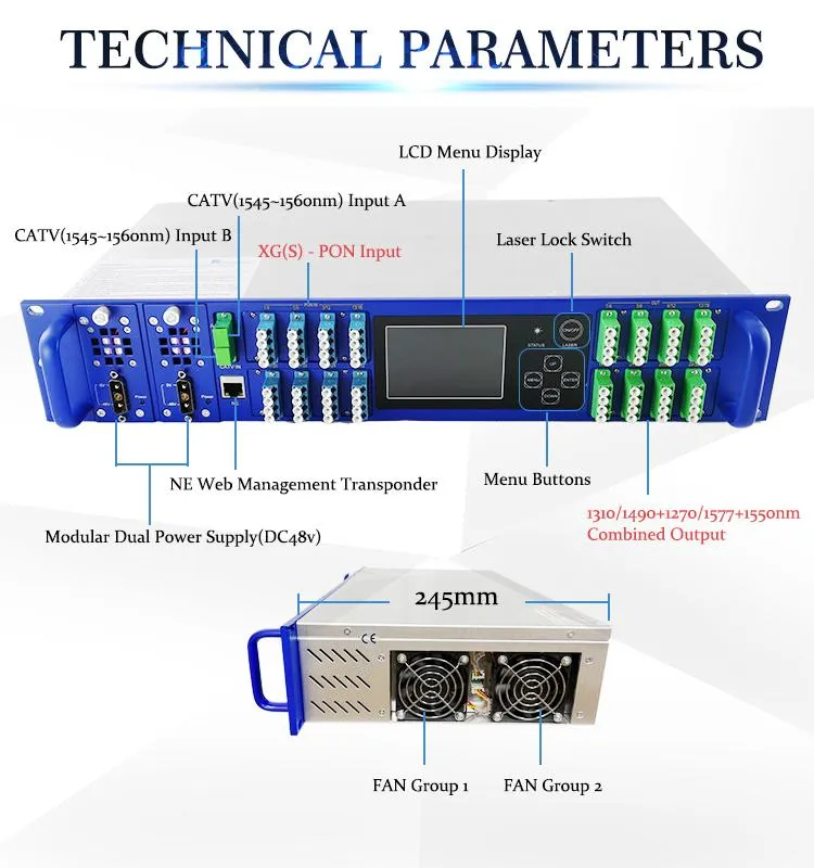Fullwell Xgs-Pon 1270/1577 Nm Pon CATV Wdm EDFA with 2 CATV Inputs for Triple Play